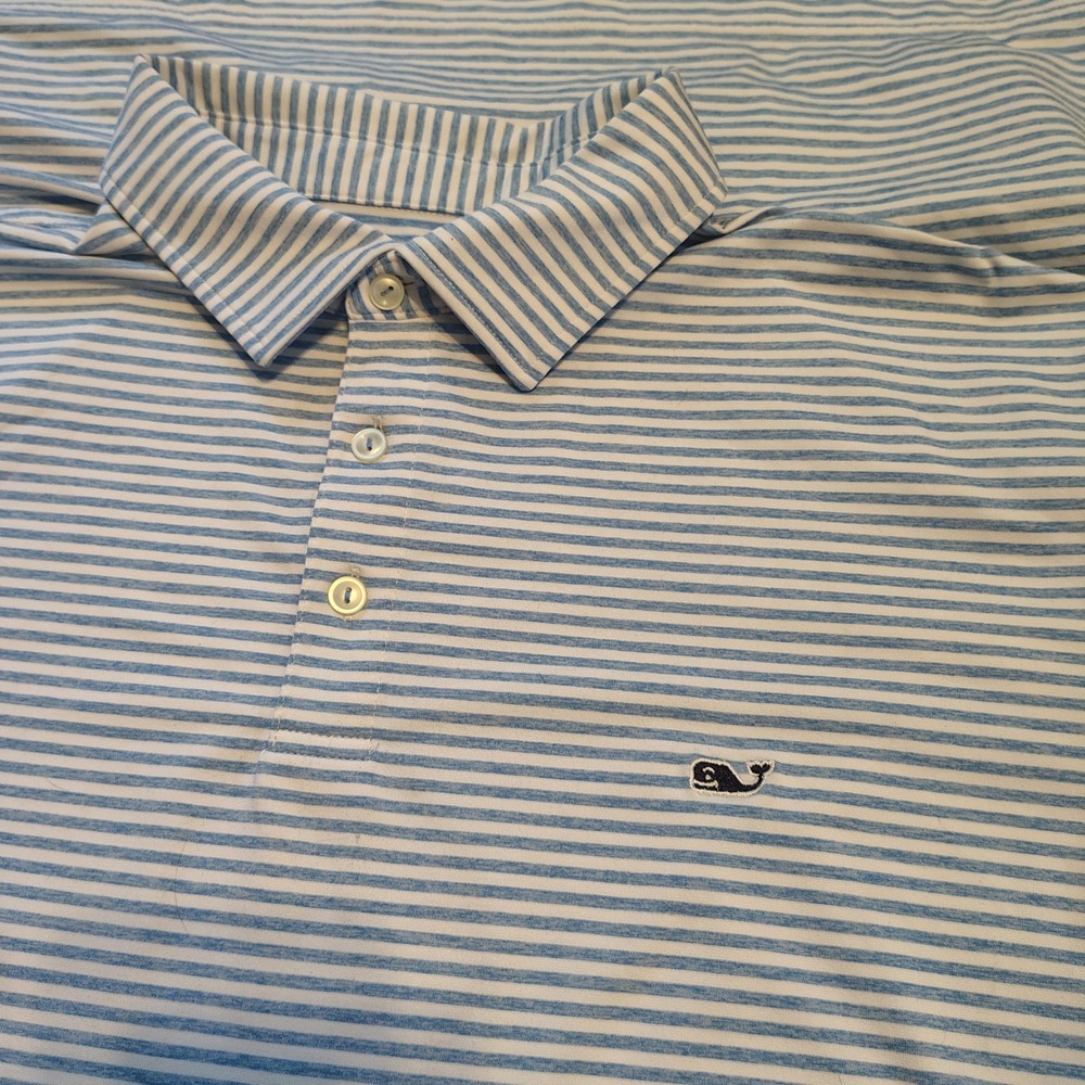 Vineyard Vines Performance Polo Mens XL Blue Striped Short Sleeve Golf Shirt